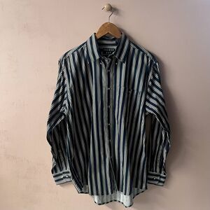 Vintage Trader Bay Navy|Cream|White|Burgundy Striped Button-Down Shirt EUC Sz M